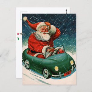 Vintage Christmas, Santa Claus in a Cute Car Postcard