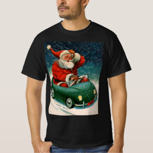 Vintage Christmas, Santa Claus in a Cute Car T-Shirt