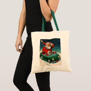 Vintage Christmas, Santa Claus in a Cute Car Tote Bag