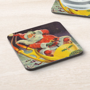 Vintage Christmas, Santa Claus in a Spaceship Coaster