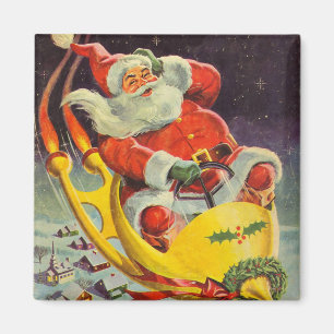 Vintage Christmas, Santa Claus in a Spaceship Magnet
