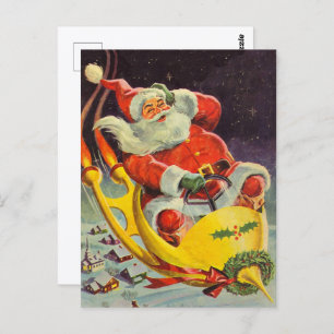 Vintage Christmas, Santa Claus in a Spaceship Postcard
