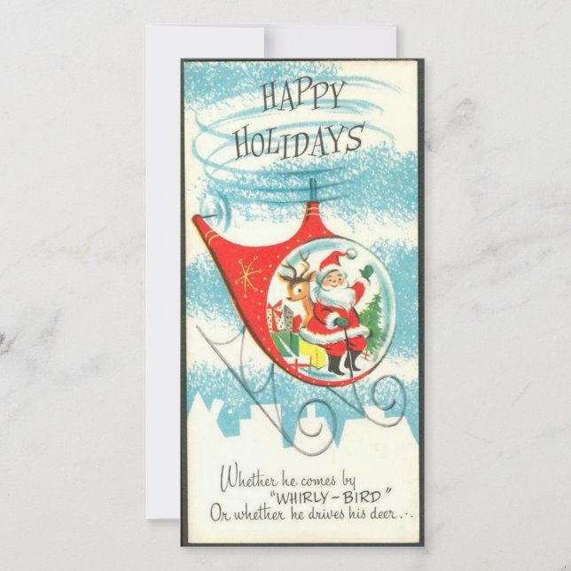 Vintage Christmas Santa Claus In Helicopter Holiday Card (Front)