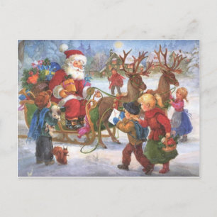 Vintage Christmas Santa Claus In Sleigh Holiday Postcard