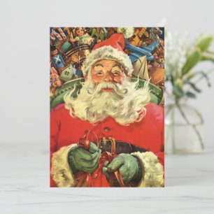 Vintage Christmas Santa Claus in Sleigh with Toys Invitation