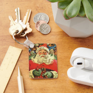 Vintage Christmas, Santa Claus in Sleigh with Toys Key Ring