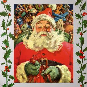 Vintage Christmas, Santa Claus in Sleigh with Toys Poster