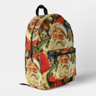Vintage Christmas, Santa Claus in Sleigh with Toys Printed Backpack