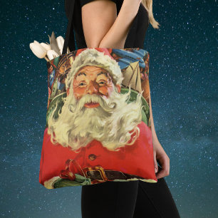 Vintage Christmas, Santa Claus in Sleigh with Toys Tote Bag