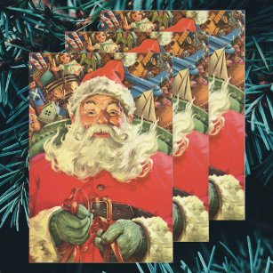 Vintage Christmas, Santa Claus in Sleigh with Toys Wrapping Paper Sheet