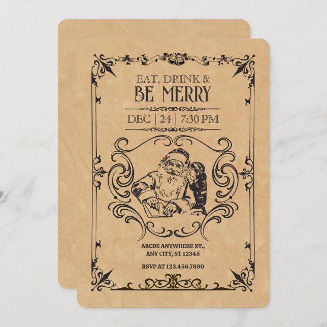 Vintage christmas santa claus  invitation (Front/Back)
