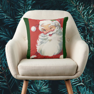 Vintage Christmas Santa Claus, Jolly and Winking Cushion