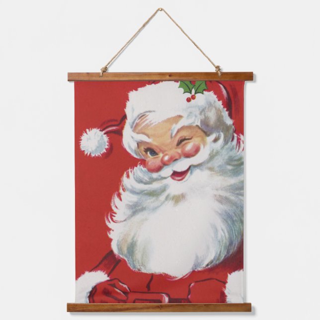Vintage Christmas Santa Claus, Jolly and Winking Hanging Tapestry (Front)