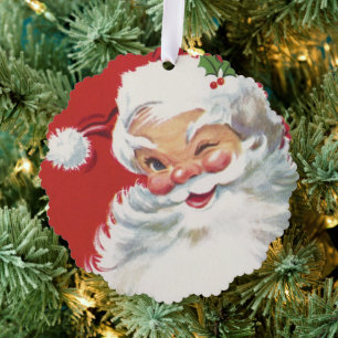 Vintage Christmas Santa Claus, Jolly and Winking Tree Decoration Card