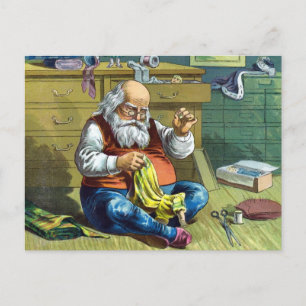 Vintage Christmas, Santa Claus Making Toy Dolls Holiday Postcard