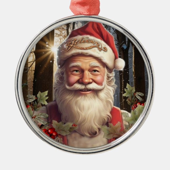 Vintage Christmas Santa Claus Metal Ornament (Front)