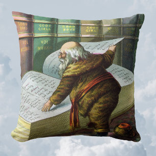 Vintage Christmas, Santa Claus Naughty Nice List Cushion
