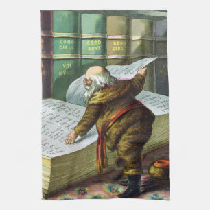 Vintage Christmas, Santa Claus Naughty Nice List Tea Towel