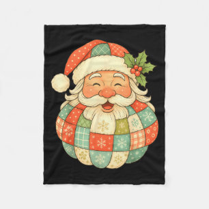 Vintage Christmas Santa Claus Patchwork Art Face Fleece Blanket