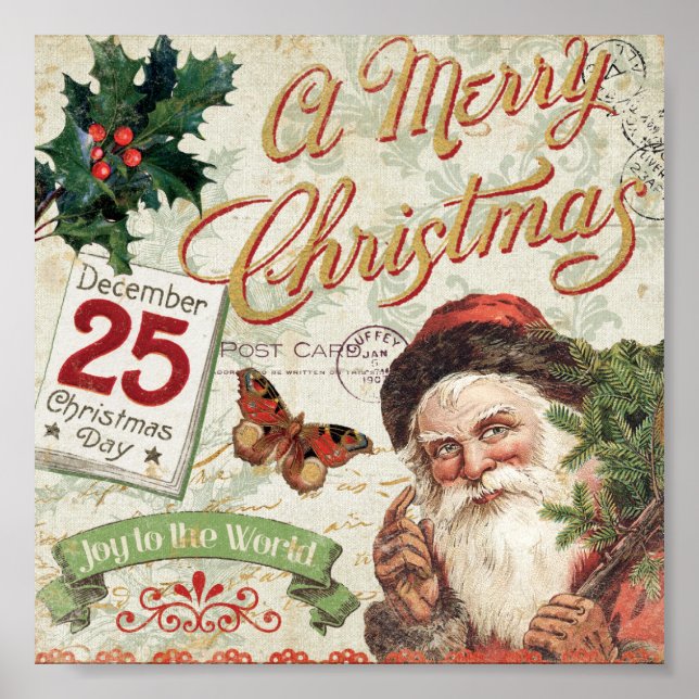 Vintage Christmas Santa Claus Poster (Front)