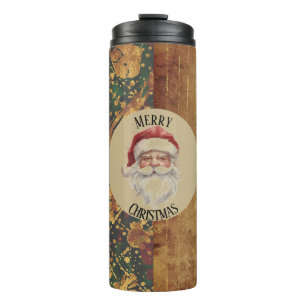 Vintage, Christmas, Santa Claus, Red Gold Green Thermal Tumbler