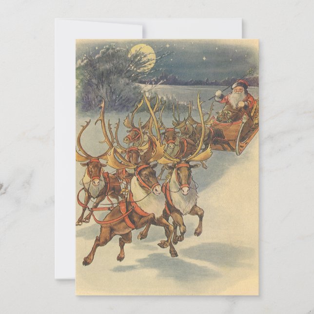 Vintage Christmas Santa Claus Reindeer Invitation (Front)