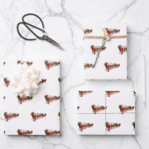Vintage Christmas Santa Claus reindeer sleigh   Wrapping Paper Sheet