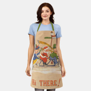 Vintage Christmas, Santa Claus Riding a Bicycle Apron