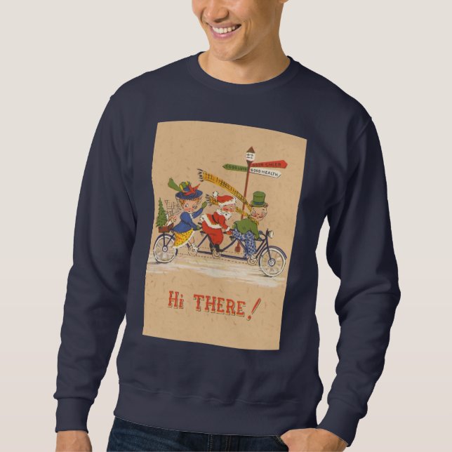 Vintage Christmas, Santa Claus Riding a Bicycle Sweatshirt (Front)