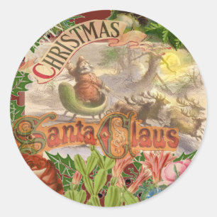 Vintage Christmas Santa Claus Sleigh Classic Round Sticker
