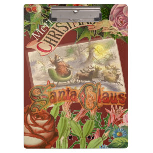 Vintage Christmas Santa Claus Sleigh Clipboard