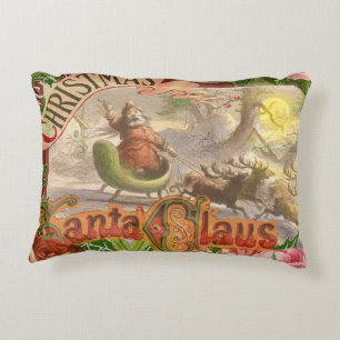 Vintage Christmas Santa Claus Sleigh Decorative Cushion