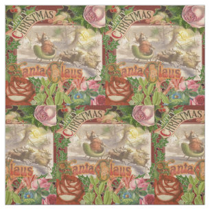 Vintage Christmas Santa Claus Sleigh Fabric