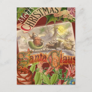 Vintage Christmas Santa Claus Sleigh Holiday Postcard