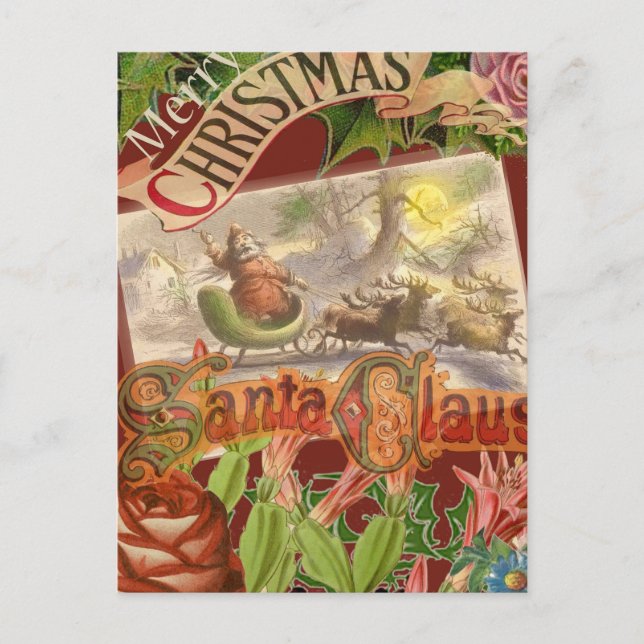 Vintage Christmas Santa Claus Sleigh Holiday Postcard (Front)