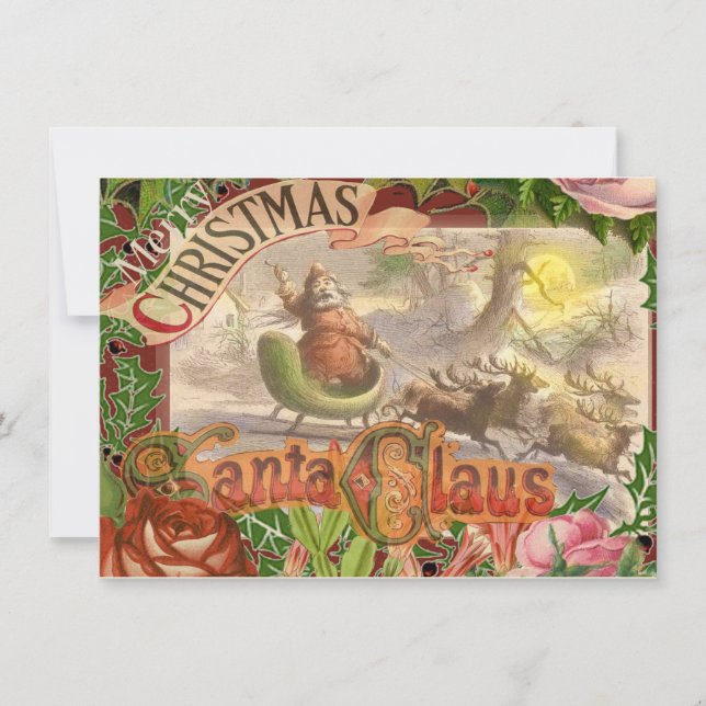 Vintage Christmas Santa Claus Sleigh Invitation (Front)
