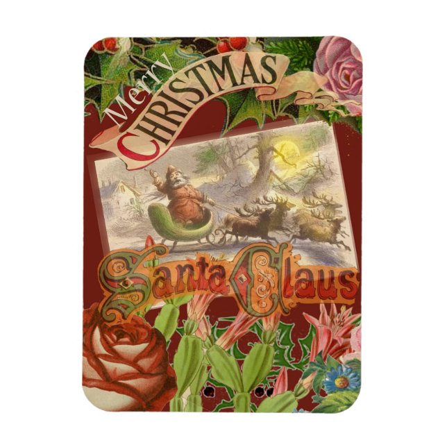 Vintage Christmas Santa Claus Sleigh Magnet (Vertical)