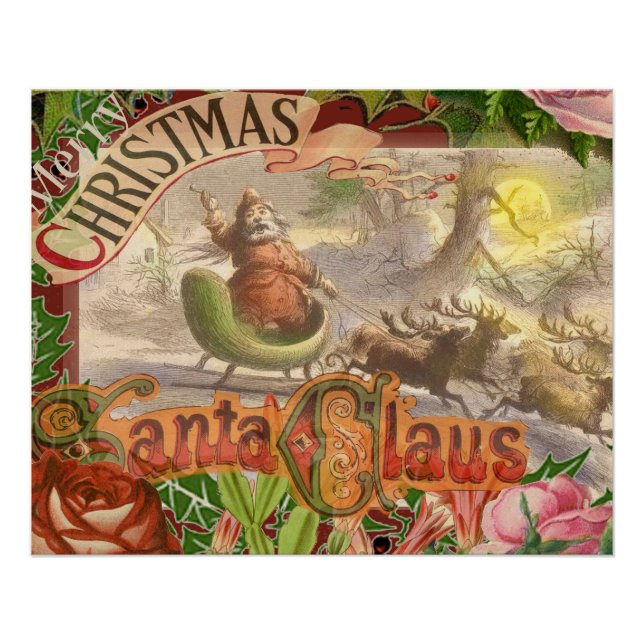 Vintage Christmas Santa Claus Sleigh Poster (Front)
