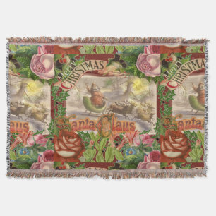 Vintage Christmas Santa Claus Sleigh Throw Blanket