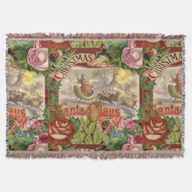 Vintage Christmas Santa Claus Sleigh Throw Blanket (Front)