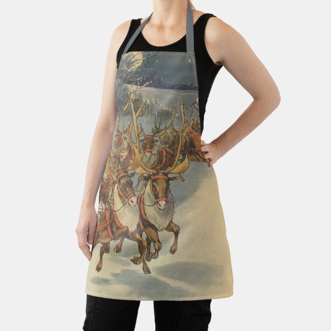 Vintage Christmas Santa Claus Sleigh with Reindeer Apron (Insitu)