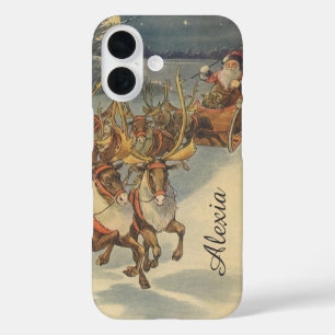 Vintage Christmas Santa Claus Sleigh with Reindeer iPhone 16 Case