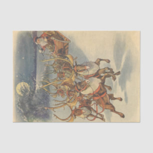 Vintage Christmas Santa Claus Sleigh with Reindeer Tissue Paper