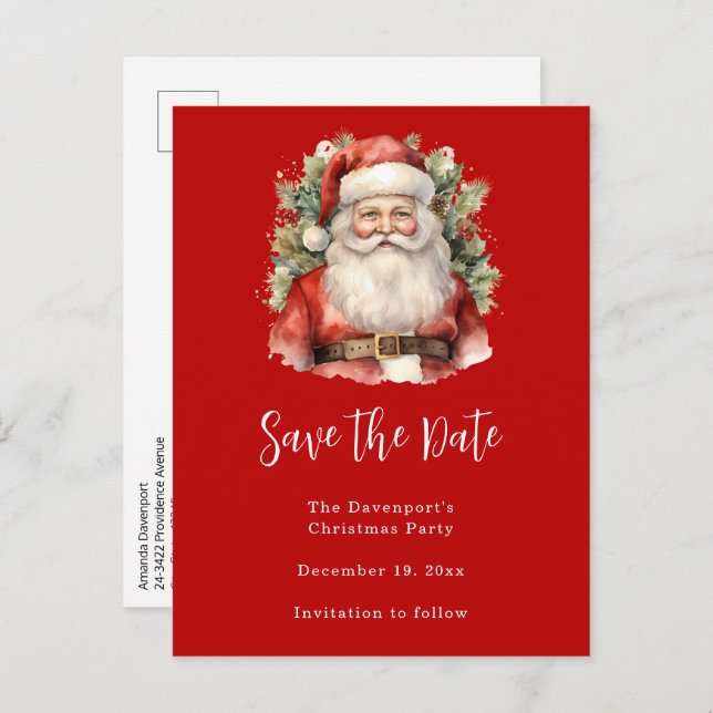 Vintage Christmas Santa Claus Smiling Announcement Postcard (Front/Back)