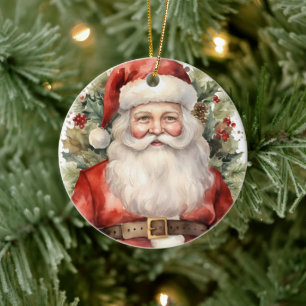 Vintage Christmas Santa Claus Smiling Ceramic Ornament