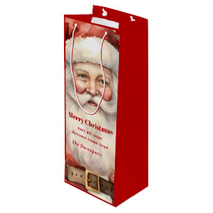 Vintage Christmas Santa Claus Smiling Christmas Wine Gift Bag