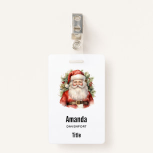 Vintage Christmas Santa Claus Smiling ID Badge