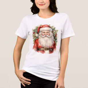 Vintage Christmas Santa Claus Smiling Tri-Blend Shirt