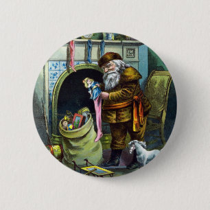 Vintage Christmas, Santa Claus Stockings with Toys 6 Cm Round Badge