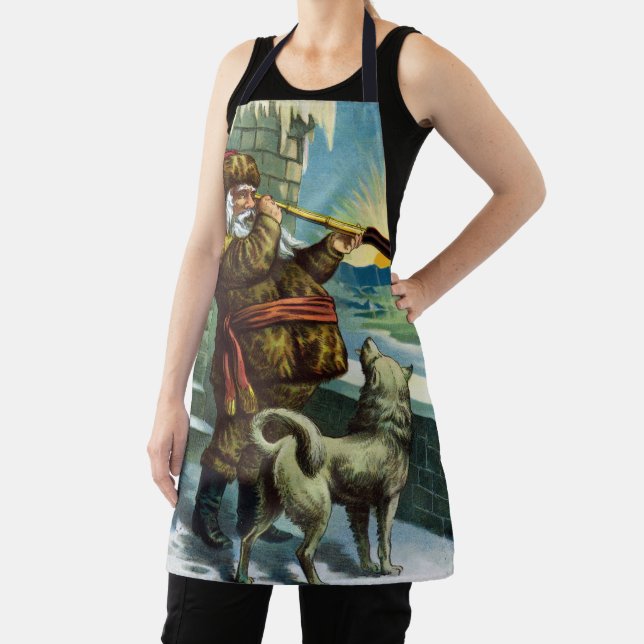 Vintage Christmas Santa Claus Telescope Dog Sunset Apron (Insitu)